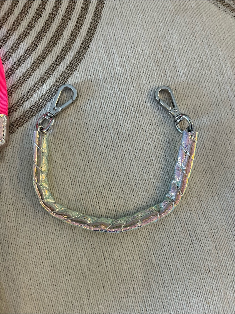 MZ Wallace Mini Bowery Crossbody bag. Pearl w/silver, hot pink strap - Picture 6 of 6